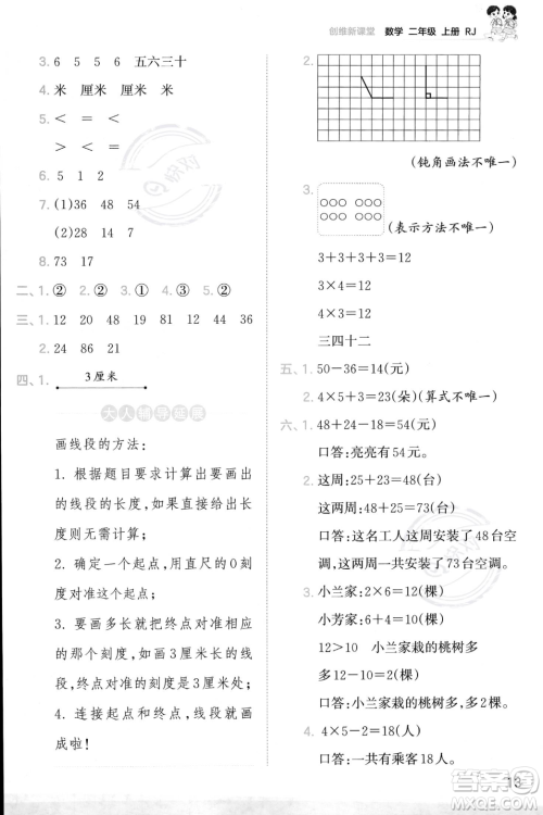 江西人民出版社2023年秋季王朝霞创维新课堂二年级上册数学人教版答案