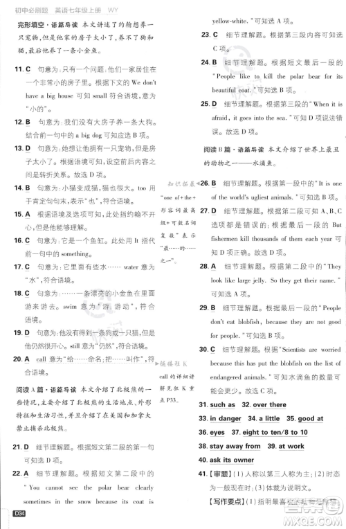 开明出版社2024届初中必刷题七年级上册英语外研版答案