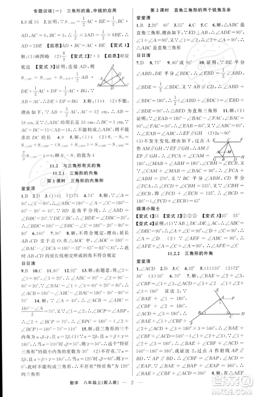 新疆青少年出版社2023年秋季四清导航八年级上册数学人教版答案