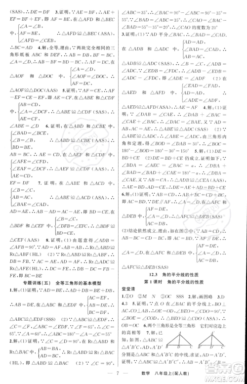 新疆青少年出版社2023年秋季四清导航八年级上册数学人教版答案