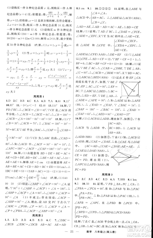 新疆青少年出版社2023年秋季四清导航八年级上册数学人教版答案