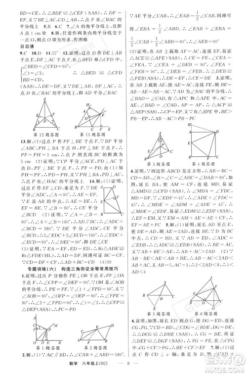 新疆青少年出版社2023年秋季四清导航八年级上册数学人教版河南专版答案