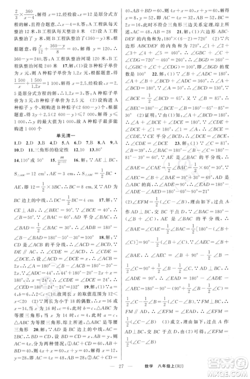 新疆青少年出版社2023年秋季四清导航八年级上册数学人教版河南专版答案