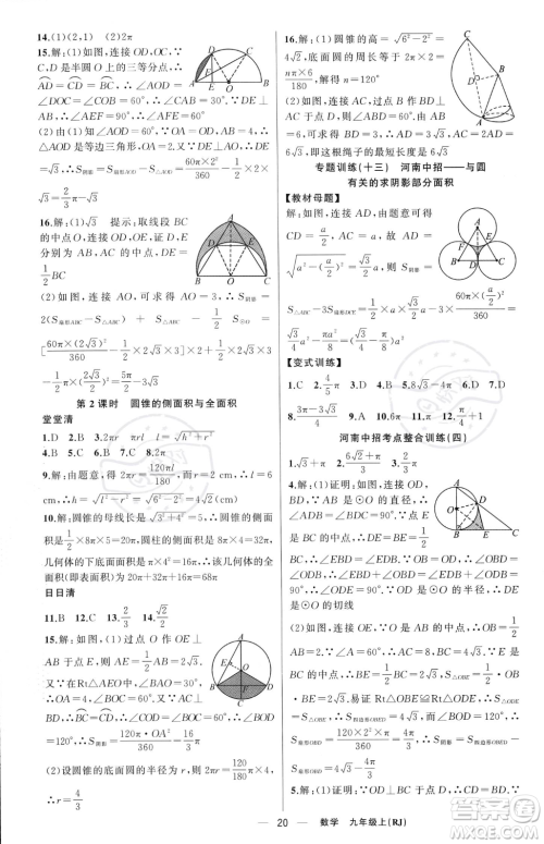 新疆青少年出版社2023年秋季四清导航九年级上册数学人教版河南专版答案