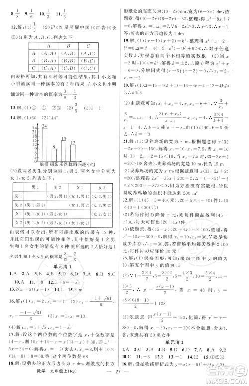 新疆青少年出版社2023年秋季四清导航九年级上册数学人教版河南专版答案