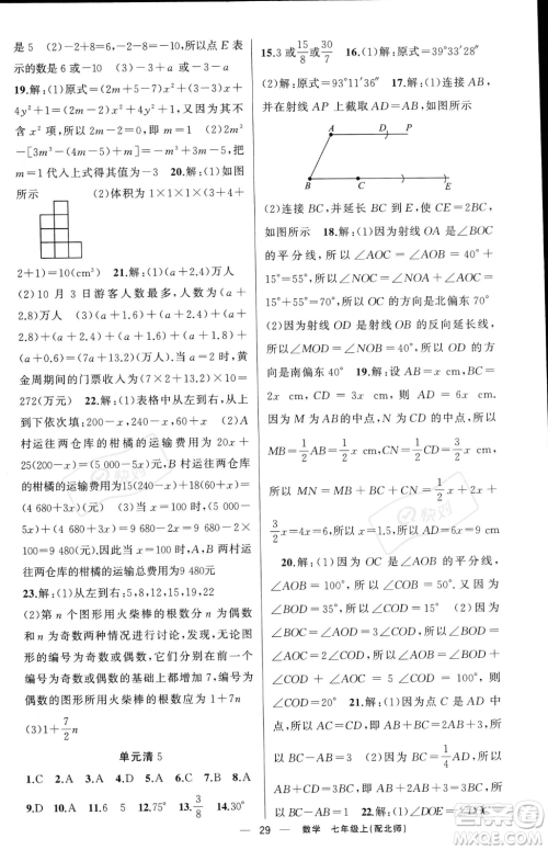新疆青少年出版社2023年秋季四清导航七年级上册数学北师大版答案