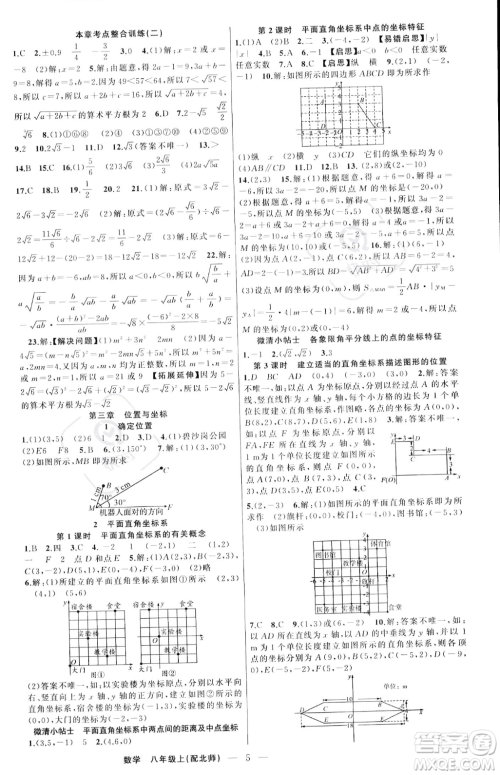 新疆青少年出版社2023年秋季四清导航八年级上册数学北师大版答案