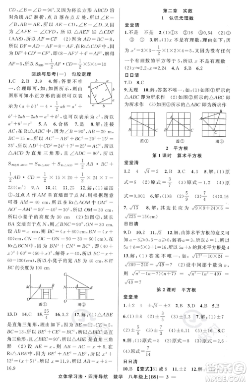 新疆青少年出版社2023年秋季四清导航八年级上册数学北师大版辽宁专版答案