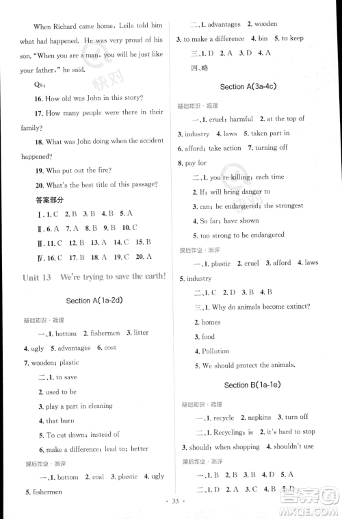 人民教育出版社2023年秋季人教金学典同步解析与测评九年级全一册英语人教版答案