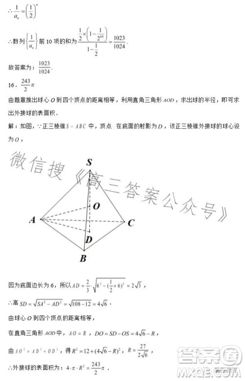 2023-2024学年河南省实验中学上期开学考试高三数学试卷文科答案