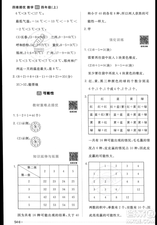 江西教育出版社2023年秋季阳光同学课时优化作业四年级上册数学北师大版答案