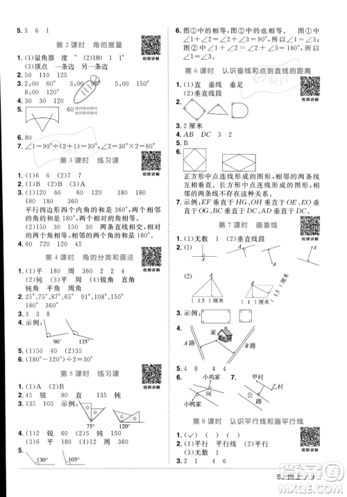 江西教育出版社2023年秋季阳光同学课时优化作业四年级上册数学苏教版答案