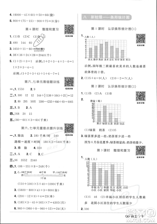 江西教育出版社2023年秋季阳光同学课时优化作业四年级上册数学青岛版答案