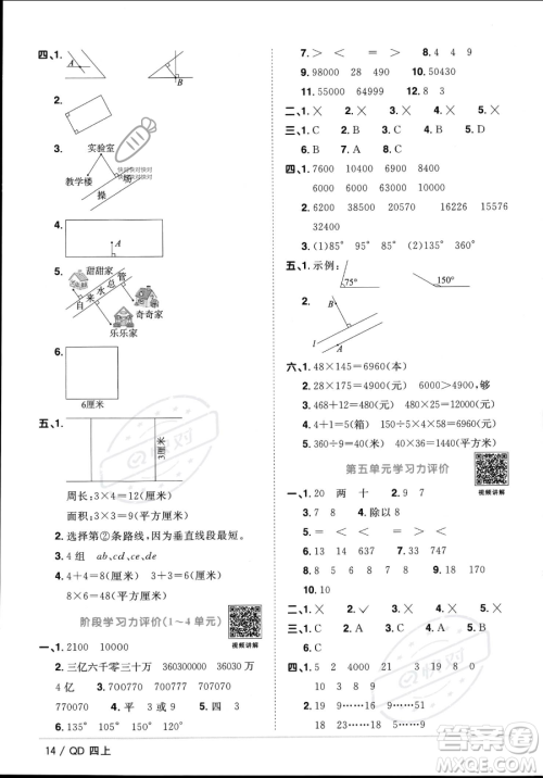 江西教育出版社2023年秋季阳光同学课时优化作业四年级上册数学青岛版答案