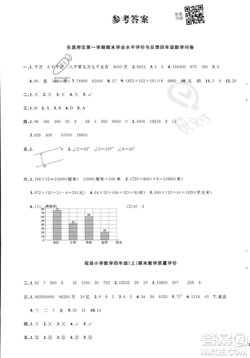 江西教育出版社2023年秋季阳光同学课时优化作业四年级上册数学青岛版答案