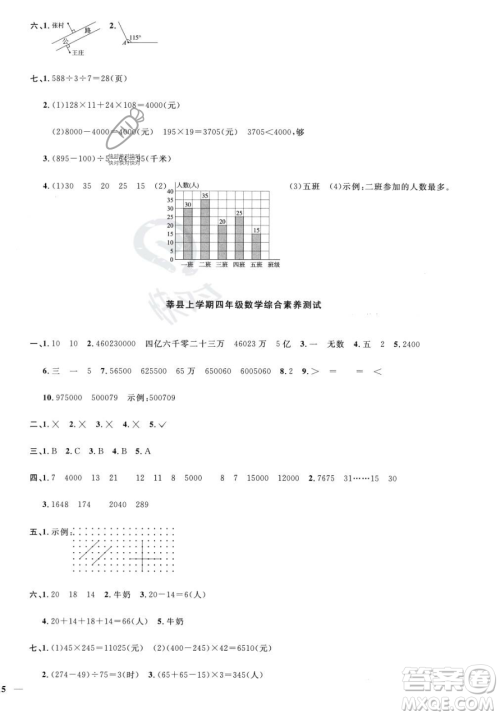 江西教育出版社2023年秋季阳光同学课时优化作业四年级上册数学青岛版答案