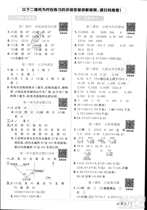 江西教育出版社2023年秋季阳光同学课时优化作业五年级上册数学冀教版答案