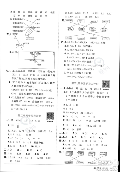 江西教育出版社2023年秋季阳光同学课时优化作业五年级上册数学冀教版答案