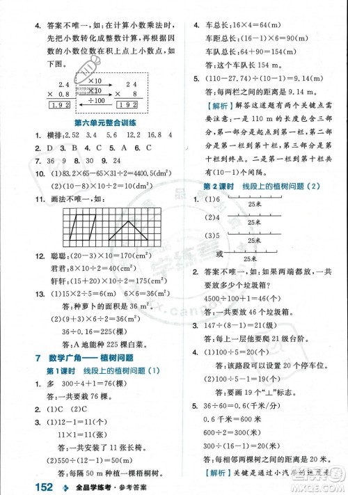 开明出版社2023年秋季全品学练考五年级上册数学人教版答案