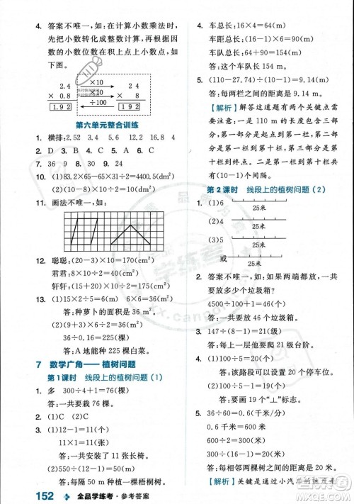开明出版社2023年秋季全品学练考五年级上册数学人教版答案