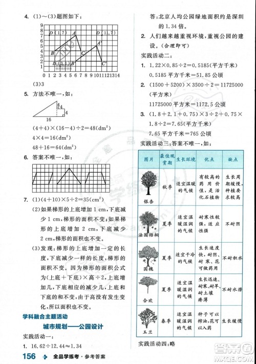 开明出版社2023年秋季全品学练考五年级上册数学人教版答案