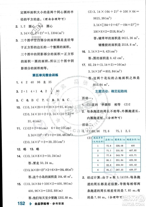 开明出版社2023年秋季全品学练考六年级上册数学人教版答案