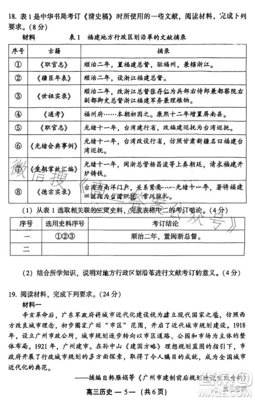 2023-2024学年福州市高三年级第一次质量检测历史试题答案