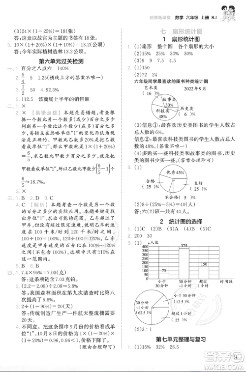 江西人民出版社2023年秋季王朝霞创维新课堂六年级上册数学人教版答案