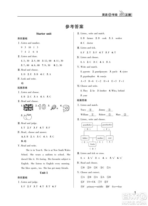 武汉出版社2023年秋智慧学习天天向上课堂作业五年级英语上册剑桥版参考答案 武汉出版社2023年秋智慧学习天天向上课堂作业五年级英语上册剑桥版参考答案