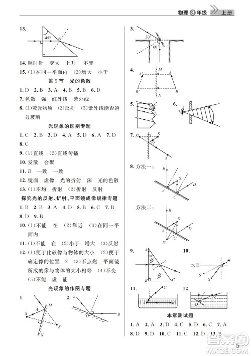 武汉出版社2023年秋智慧学习天天向上课堂作业八年级物理上册人教版参考答案 武汉出版社2023年秋智慧学习天天向上课堂作业八年级物理上册人教版参考答案