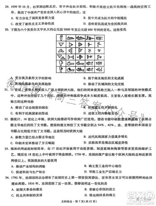 昆明市第一中学2024届高中新课标高三第一次摸底测试文科综合答案 昆明市第一中学2024届高中新课标高三第一次摸底测试文科综合答案