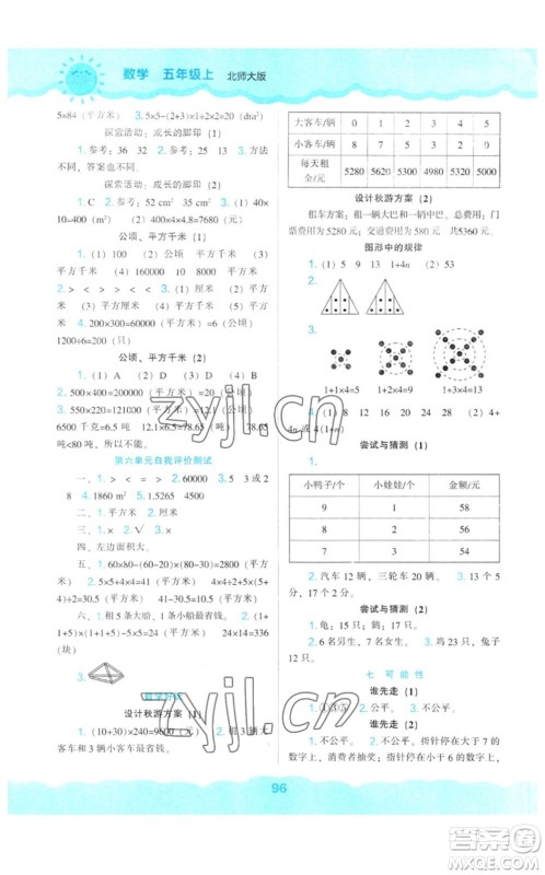 辽海出版社2023年秋新课程能力培养五年级数学上册北师大版参考答案 辽海出版社2023年秋新课程能力培养五年级数学上册北师大版参考答案