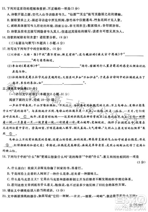 皖江名校联盟2024届高三8月第一次联考语文试卷答案