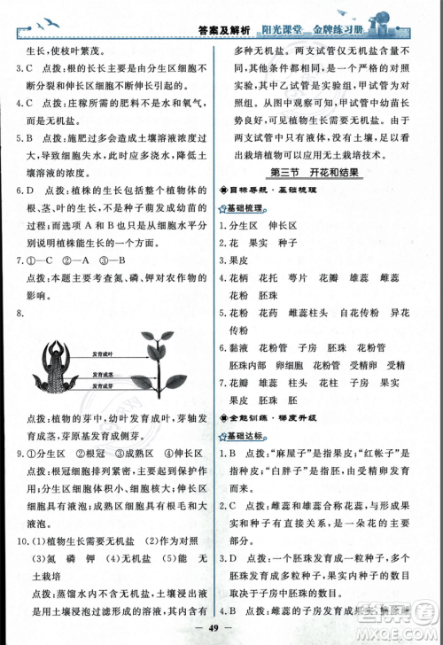人民教育出版社2023年秋阳光课堂金牌练习册七年级上册生物人教版答案 人民教育出版社2023年秋阳光课堂金牌练习册七年级上册生物人教版答案