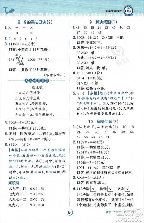 江西人民出版社2023年秋王朝霞德才兼备作业创新设计二年级上册数学人教版答案