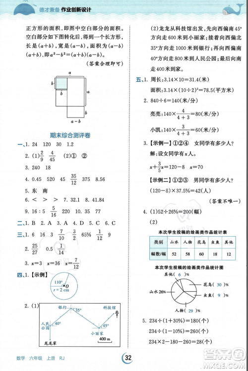 江西人民出版社2023年秋王朝霞德才兼备作业创新设计六年级上册数学人教版答案