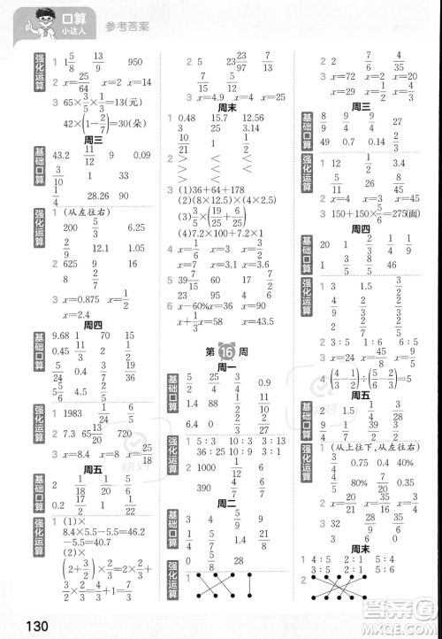江西人民出版社2023年秋王朝霞口算小达人六年级上册数学人教版答案 江西人民出版社2023年秋王朝霞口算小达人六年级上册数学人教版答案