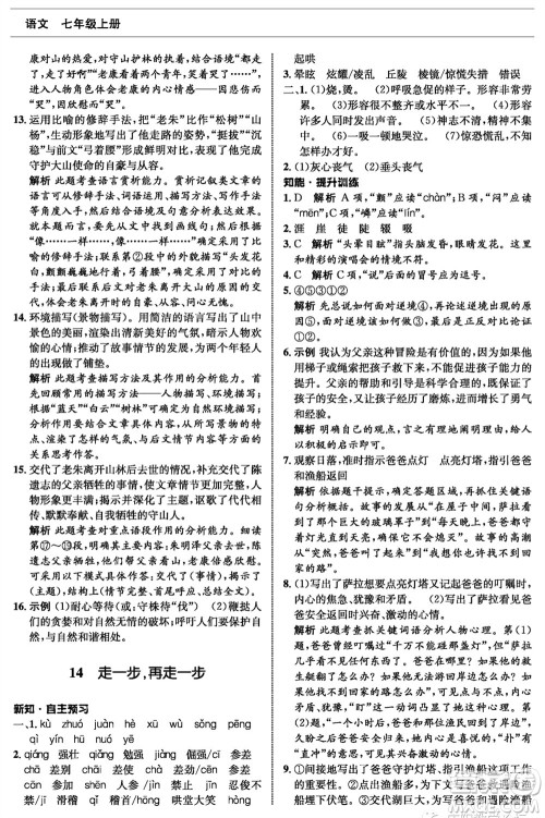 甘肃少年儿童出版社2023年秋配套综合练习七年级语文上册人教版参考答案