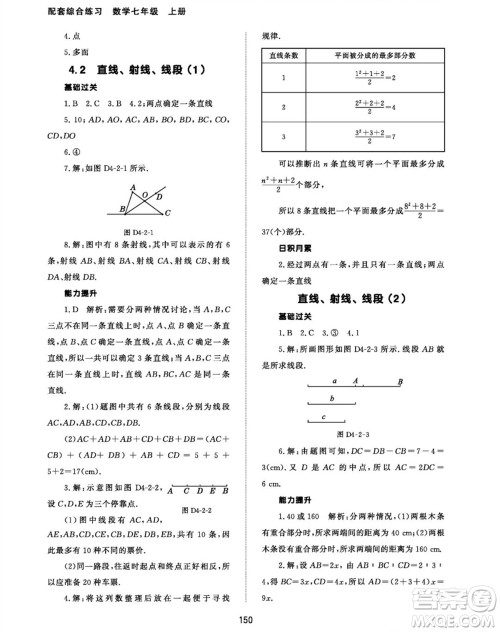 北京师范大学出版社2023年秋配套综合练习七年级数学上册人教版参考答案