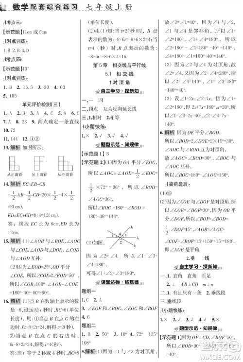 甘肃文化出版社2023年秋配套综合练习七年级数学上册华师大版参考答案