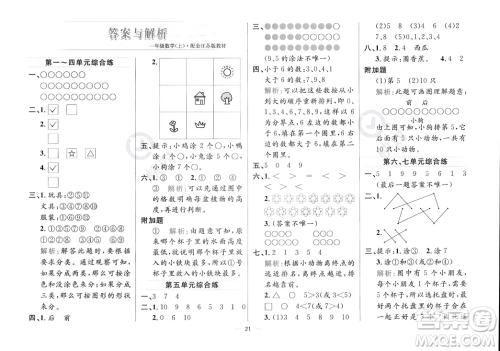 陕西人民教育出版社2023年秋小学教材全练一年级上册数学江苏版答案 陕西人民教育出版社2023年秋小学教材全练一年级上册数学江苏版答案