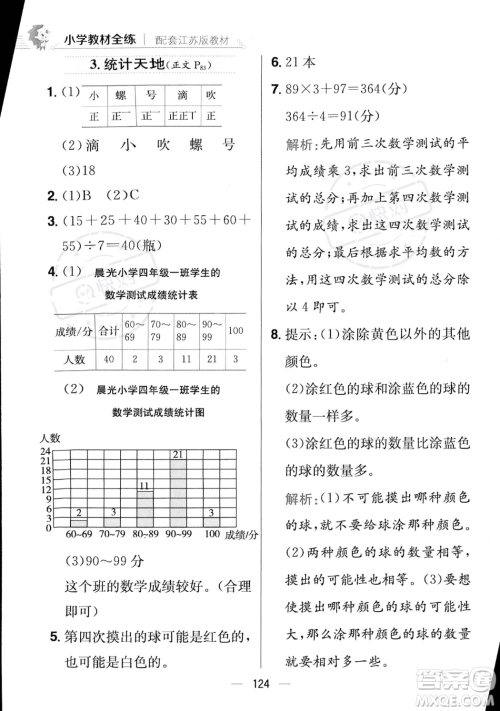 陕西人民教育出版社2023年秋小学教材全练四年级上册数学江苏版答案