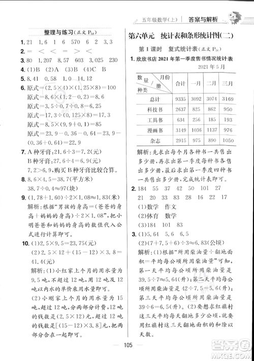 陕西人民教育出版社2023年秋小学教材全练五年级上册数学江苏版答案
