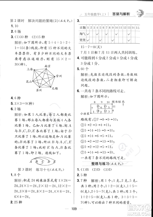 陕西人民教育出版社2023年秋小学教材全练五年级上册数学江苏版答案