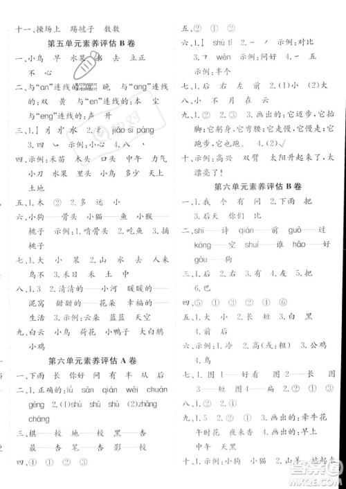 新疆青少年出版社2023年秋海淀单元测试AB卷一年级上册语文人教版答案 新疆青少年出版社2023年秋海淀单元测试AB卷一年级上册语文人教版答案