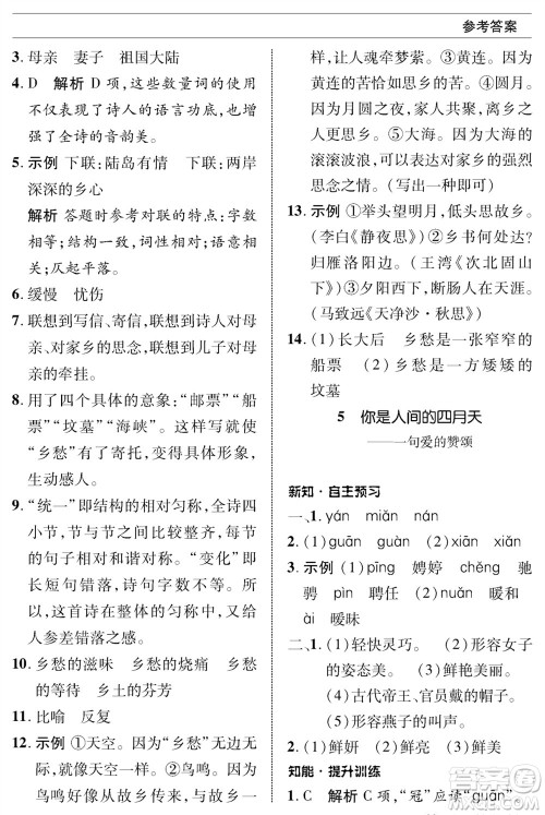 北京师范大学出版社2023年秋配套综合练习九年级语文上册人教版参考答案