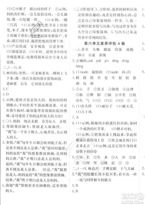 新疆青少年出版社2023年秋海淀单元测试AB卷四年级上册语文人教版答案