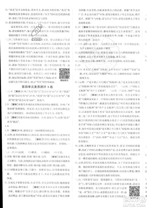 新疆青少年出版社2024年海淀单元测试AB卷七年级上册语文人教版答案