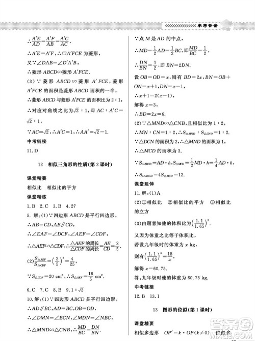 北京师范大学出版社2023年秋配套综合练习九年级数学上册北师大版参考答案 北京师范大学出版社2023年秋配套综合练习九年级数学上册北师大版参考答案