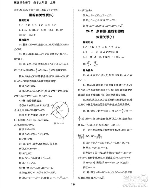 北京师范大学出版社2023年秋配套综合练习九年级数学上册人教版参考答案 北京师范大学出版社2023年秋配套综合练习九年级数学上册人教版参考答案